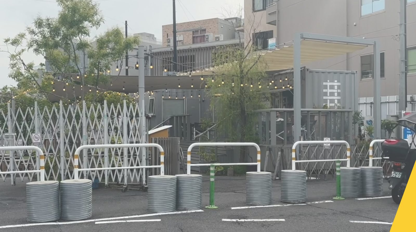 Shimokitazawa street with cafe and string lights