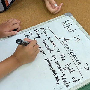 Student writing about microbiology for project