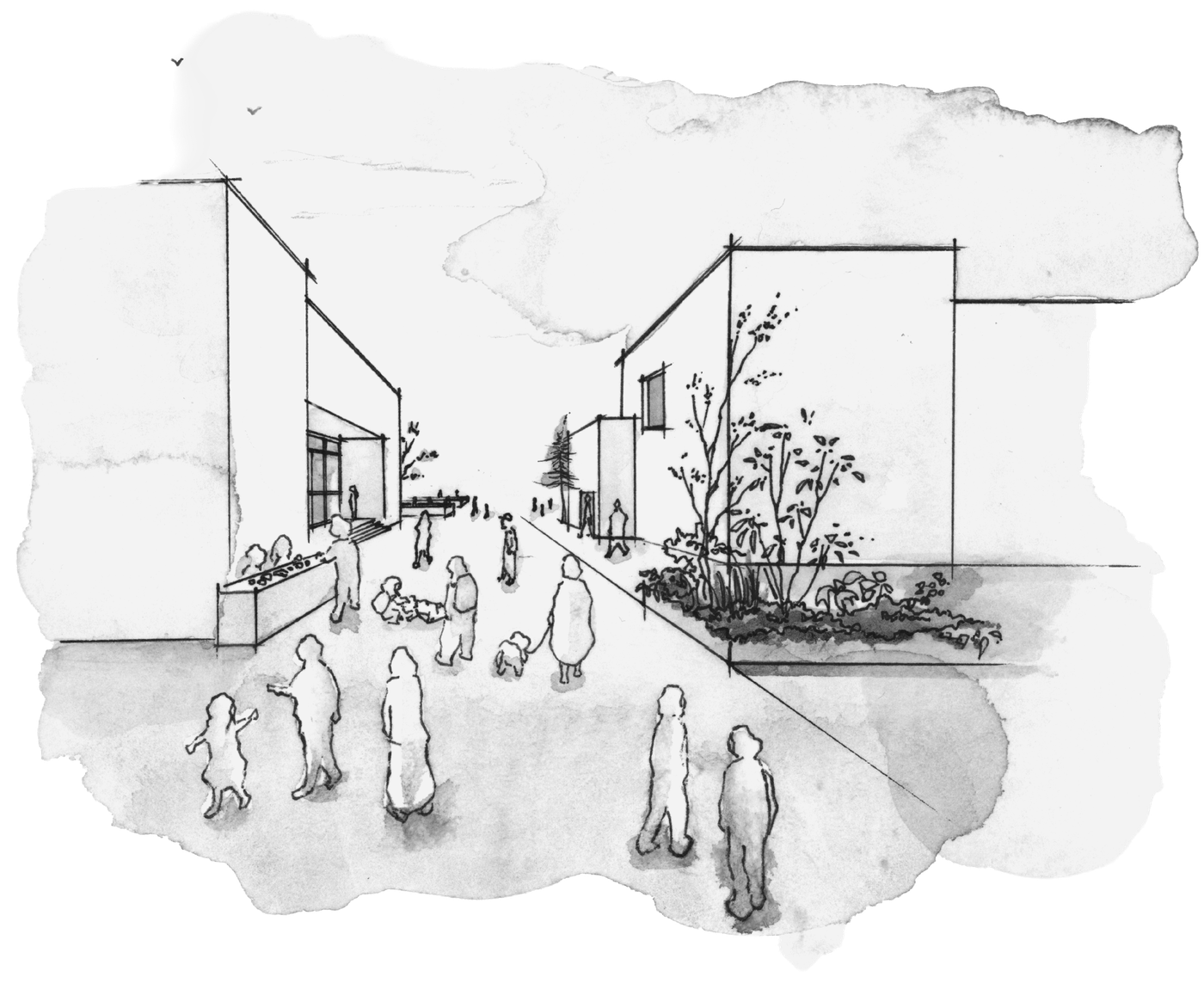 Illustration of children and families in the Shimokitazawa neighbourhood
